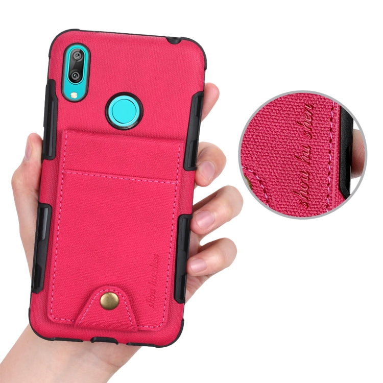 For Huawei Y7 (2019) Cloth Texture + TPU Shockproof Protective Case with Vertical Flip Card Slots