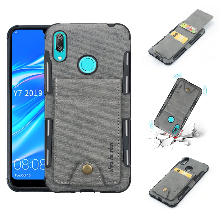 For Huawei Y7 (2019) Cloth Texture + TPU Shockproof Protective Case with Vertical Flip Card Slots