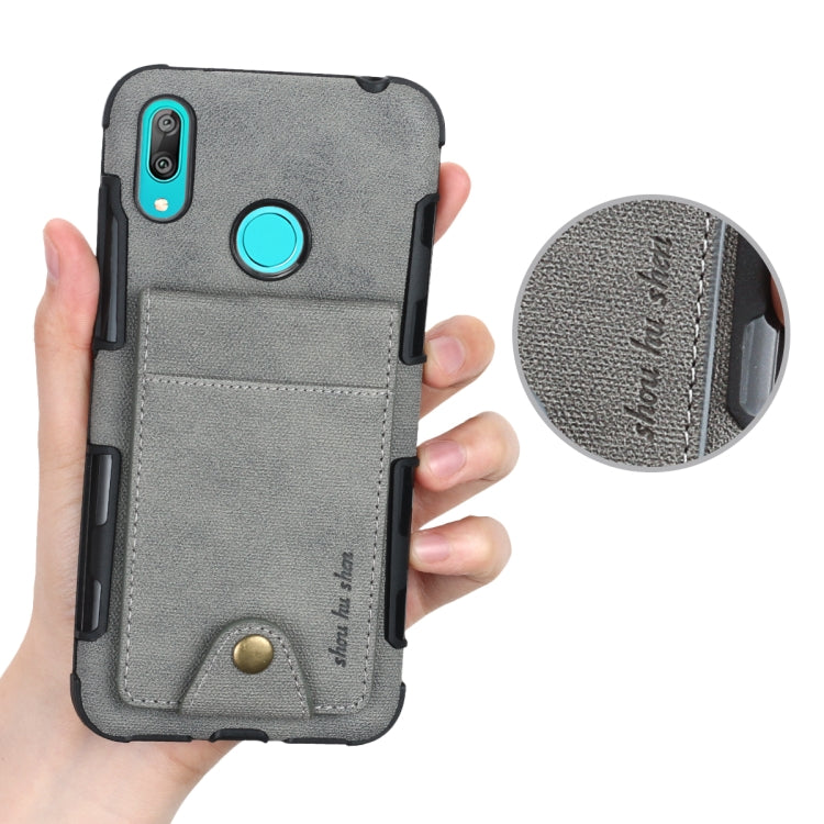 For Huawei Y7 (2019) Cloth Texture + TPU Shockproof Protective Case with Vertical Flip Card Slots
