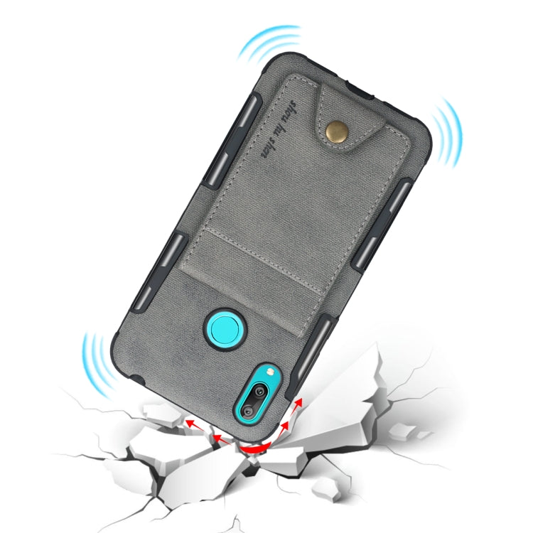 For Huawei Y7 (2019) Cloth Texture + TPU Shockproof Protective Case with Vertical Flip Card Slots