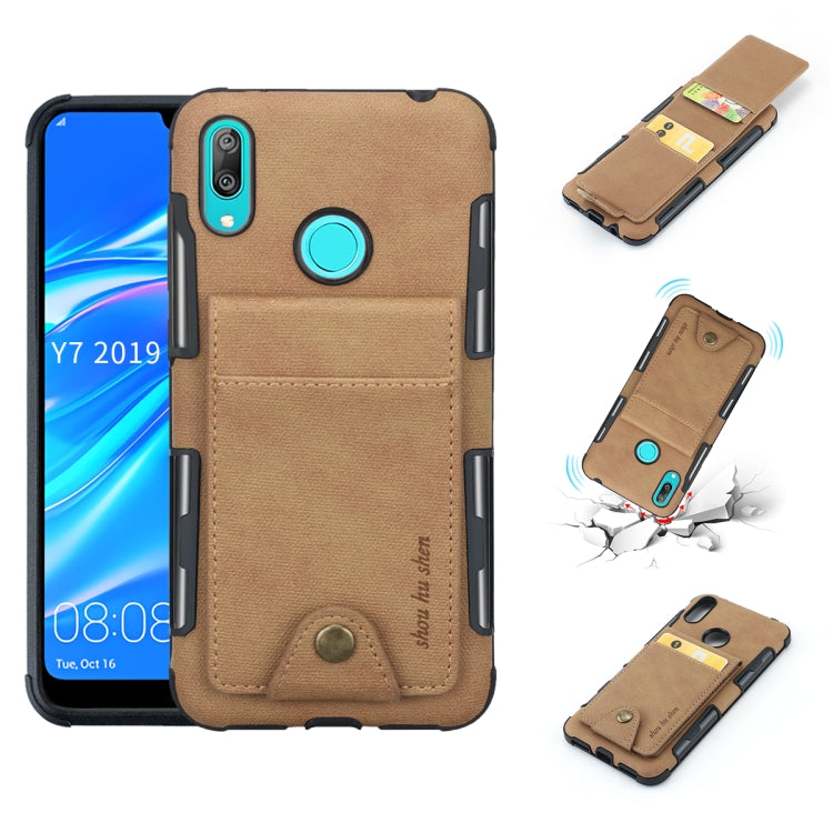 For Huawei Y7 (2019) Cloth Texture + TPU Shockproof Protective Case with Vertical Flip Card Slots