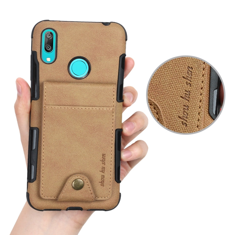 For Huawei Y7 (2019) Cloth Texture + TPU Shockproof Protective Case with Vertical Flip Card Slots
