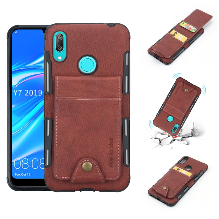 For Huawei Y7 (2019) Cloth Texture + TPU Shockproof Protective Case with Vertical Flip Card Slots