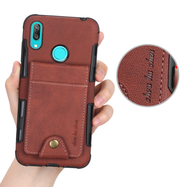 For Huawei Y7 (2019) Cloth Texture + TPU Shockproof Protective Case with Vertical Flip Card Slots