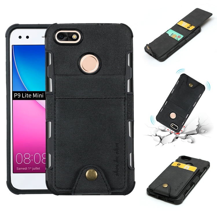 For Huawei P9 lite mini Cloth Texture + TPU Shockproof Protective Case with Vertical Flip Card Slots