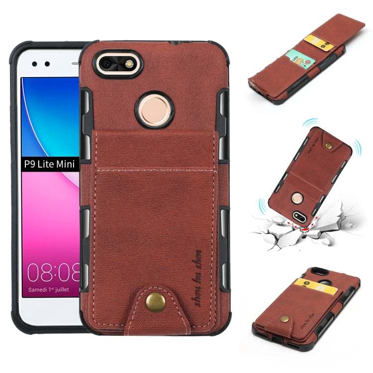For Huawei P9 lite mini Cloth Texture + TPU Shockproof Protective Case with Vertical Flip Card Slots