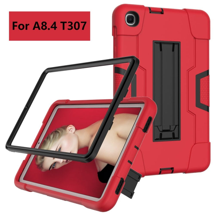For Samsung Galaxy Tab A 8.4 (2020) T307 Contrast Color Robot Shockproof Silicon + PC Protective Case with Holder