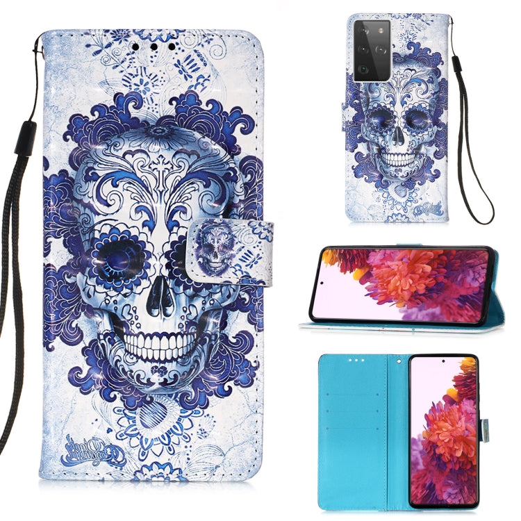 For Samsung Galaxy 21 Ultra 5G 3D Painting Horizontal Flip Leather Case with Holder & Card Slot & Wallet & Lanyard