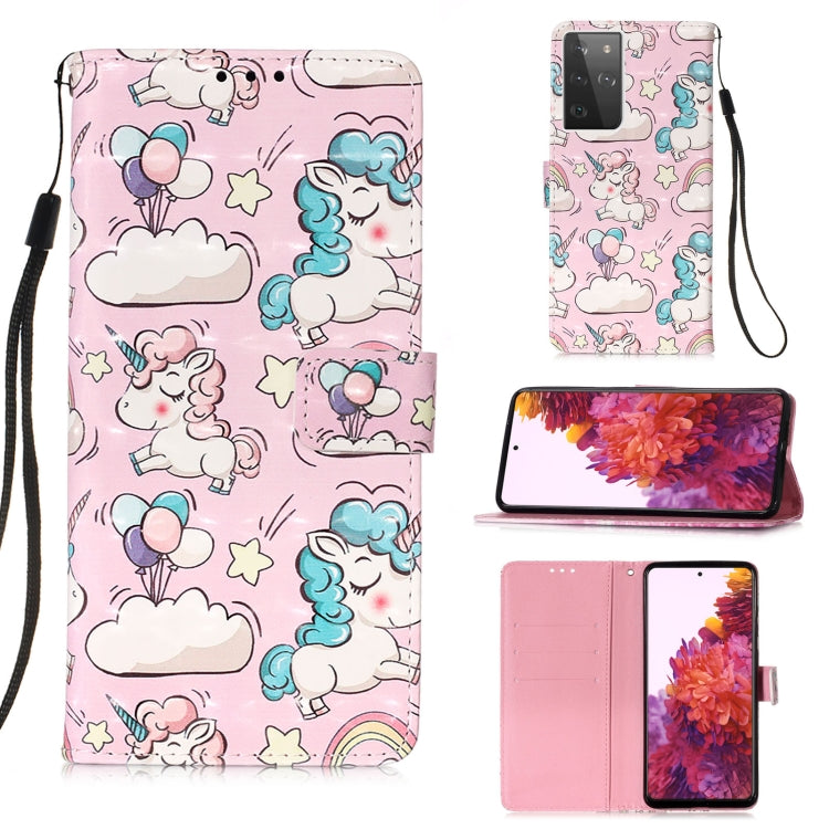 For Samsung Galaxy 21 Ultra 5G 3D Painting Horizontal Flip Leather Case with Holder & Card Slot & Wallet & Lanyard