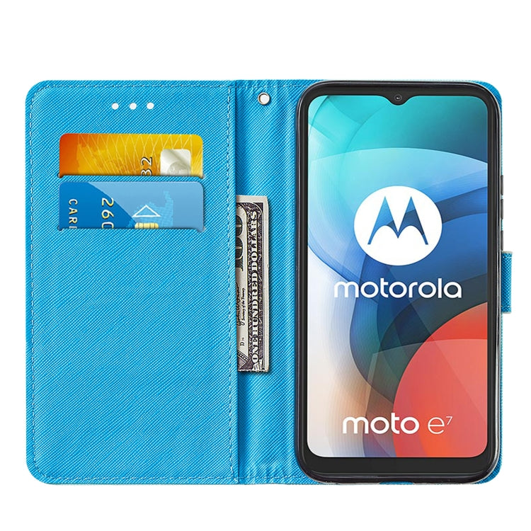 For Motorola Moto E7 Cross Texture Painting Pattern Horizontal Flip Leather Case with Holder & Card Slots & Wallet & Lanyard