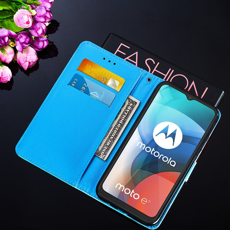 For Motorola Moto E7 Cross Texture Painting Pattern Horizontal Flip Leather Case with Holder & Card Slots & Wallet & Lanyard