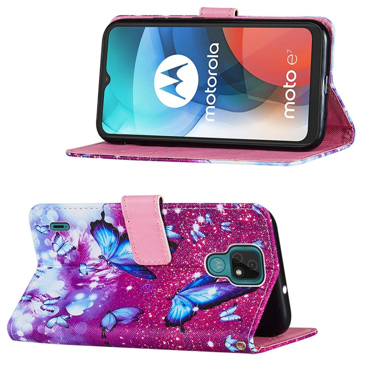 For Motorola Moto E7 Cross Texture Painting Pattern Horizontal Flip Leather Case with Holder & Card Slots & Wallet & Lanyard