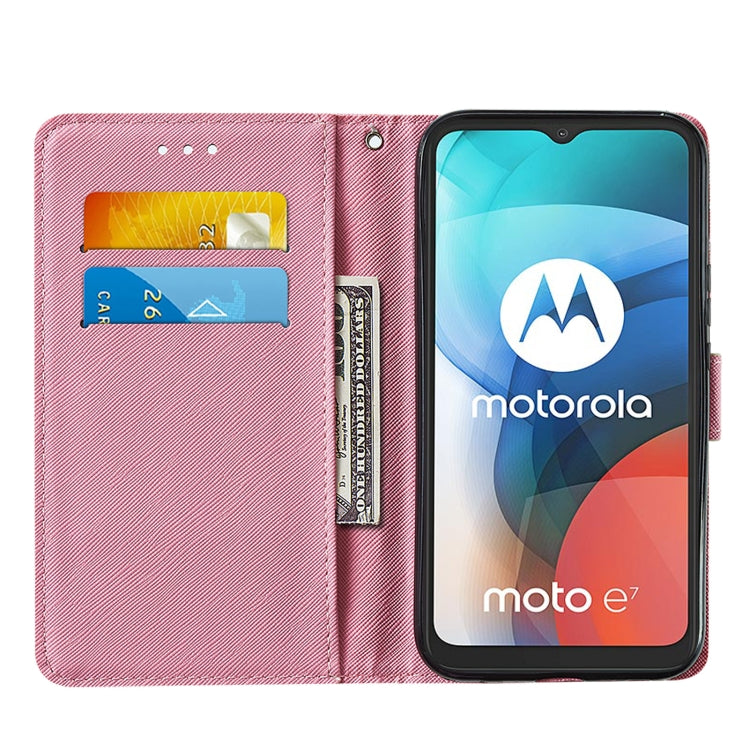 For Motorola Moto E7 Cross Texture Painting Pattern Horizontal Flip Leather Case with Holder & Card Slots & Wallet & Lanyard