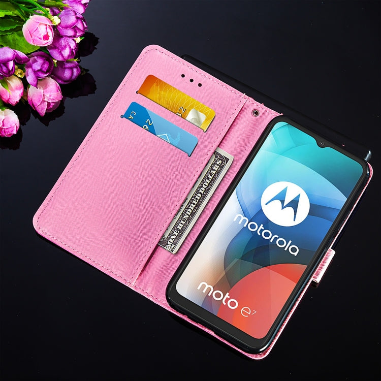 For Motorola Moto E7 Cross Texture Painting Pattern Horizontal Flip Leather Case with Holder & Card Slots & Wallet & Lanyard