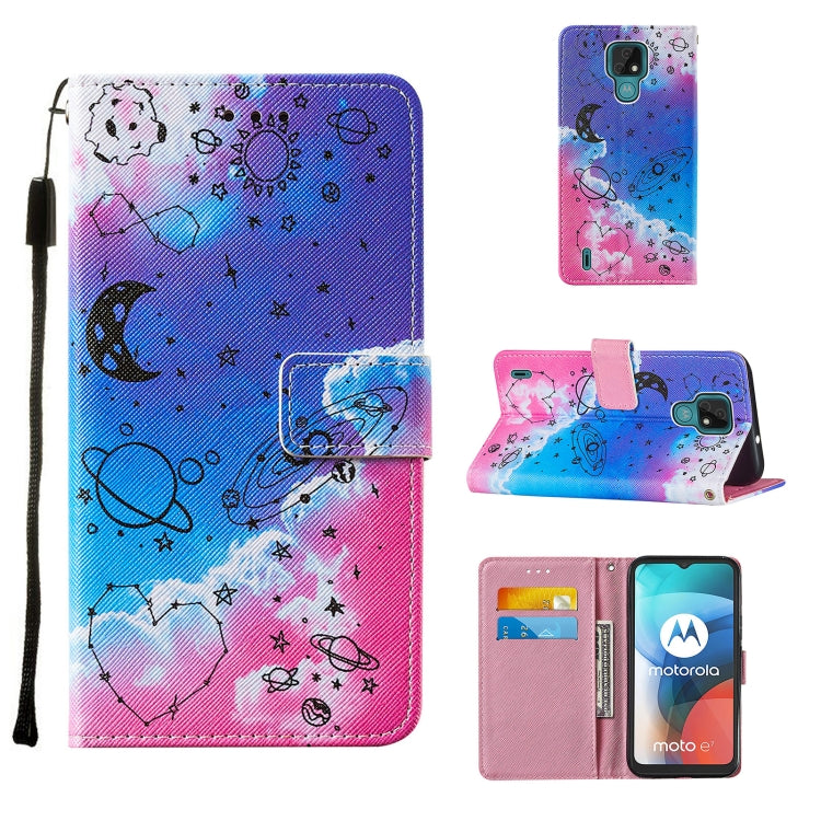 For Motorola Moto E7 Cross Texture Painting Pattern Horizontal Flip Leather Case with Holder & Card Slots & Wallet & Lanyard