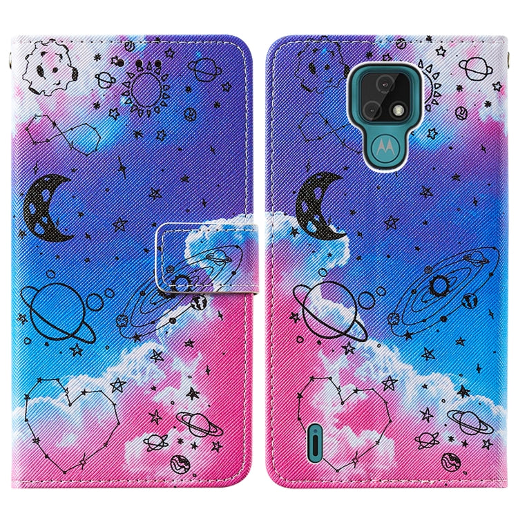 For Motorola Moto E7 Cross Texture Painting Pattern Horizontal Flip Leather Case with Holder & Card Slots & Wallet & Lanyard