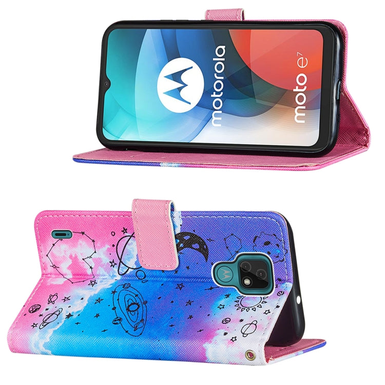 For Motorola Moto E7 Cross Texture Painting Pattern Horizontal Flip Leather Case with Holder & Card Slots & Wallet & Lanyard