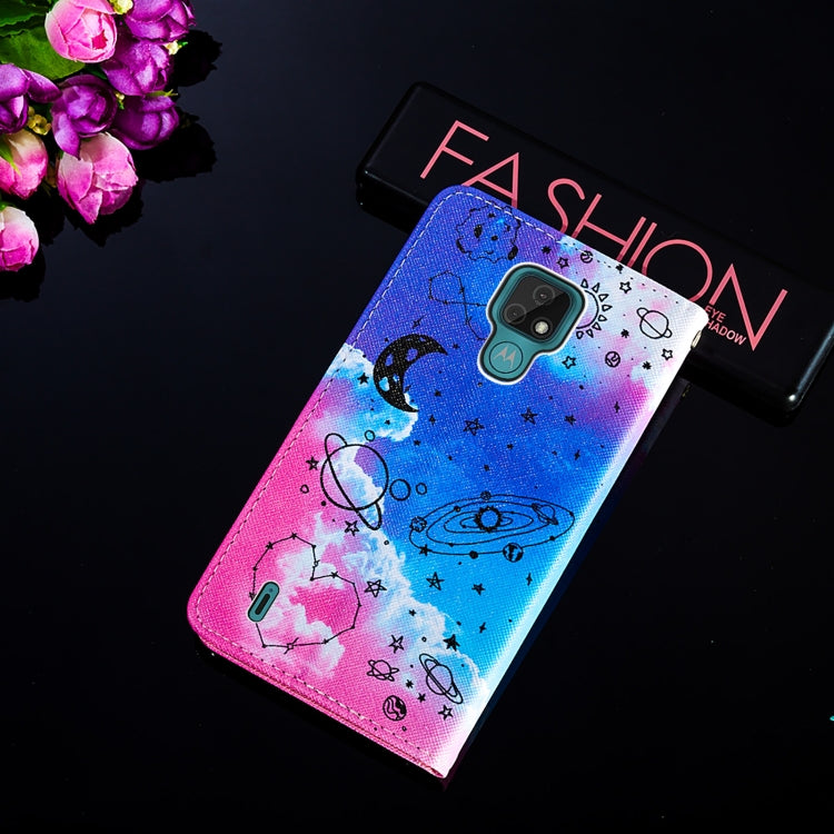 For Motorola Moto E7 Cross Texture Painting Pattern Horizontal Flip Leather Case with Holder & Card Slots & Wallet & Lanyard