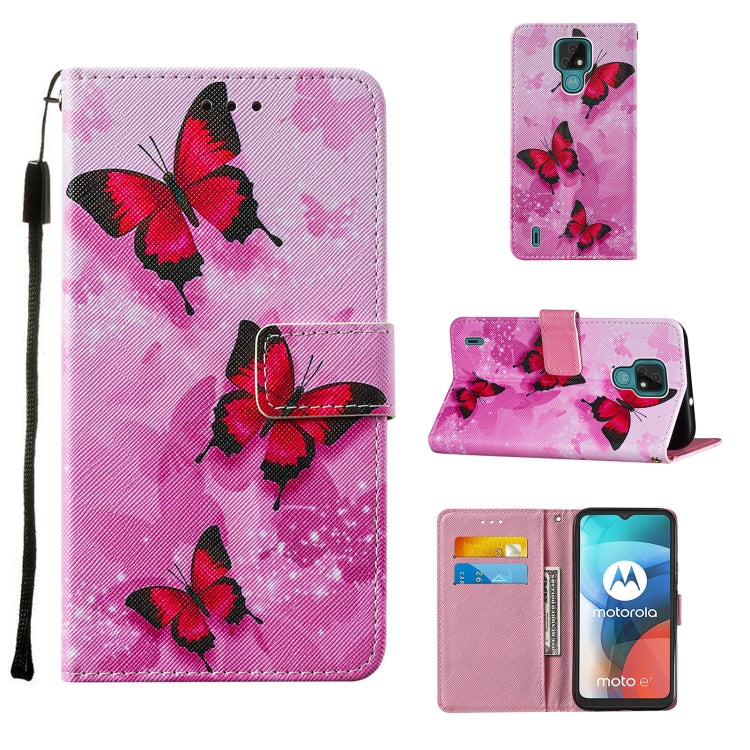 For Motorola Moto E7 Cross Texture Painting Pattern Horizontal Flip Leather Case with Holder & Card Slots & Wallet & Lanyard