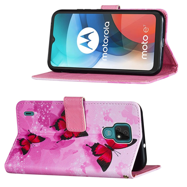 For Motorola Moto E7 Cross Texture Painting Pattern Horizontal Flip Leather Case with Holder & Card Slots & Wallet & Lanyard