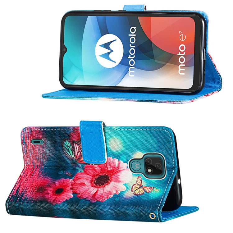 For Motorola Moto E7 Cross Texture Painting Pattern Horizontal Flip Leather Case with Holder & Card Slots & Wallet & Lanyard
