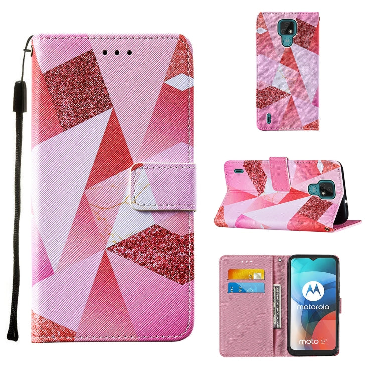 For Motorola Moto E7 Cross Texture Painting Pattern Horizontal Flip Leather Case with Holder & Card Slots & Wallet & Lanyard