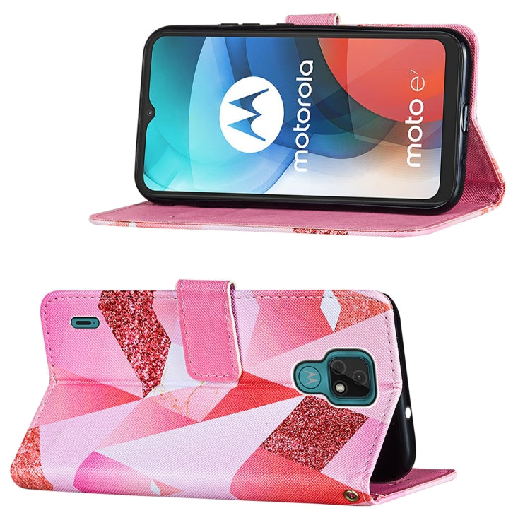 For Motorola Moto E7 Cross Texture Painting Pattern Horizontal Flip Leather Case with Holder & Card Slots & Wallet & Lanyard