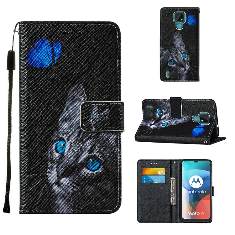 For Motorola Moto E7 Cross Texture Painting Pattern Horizontal Flip Leather Case with Holder & Card Slots & Wallet & Lanyard