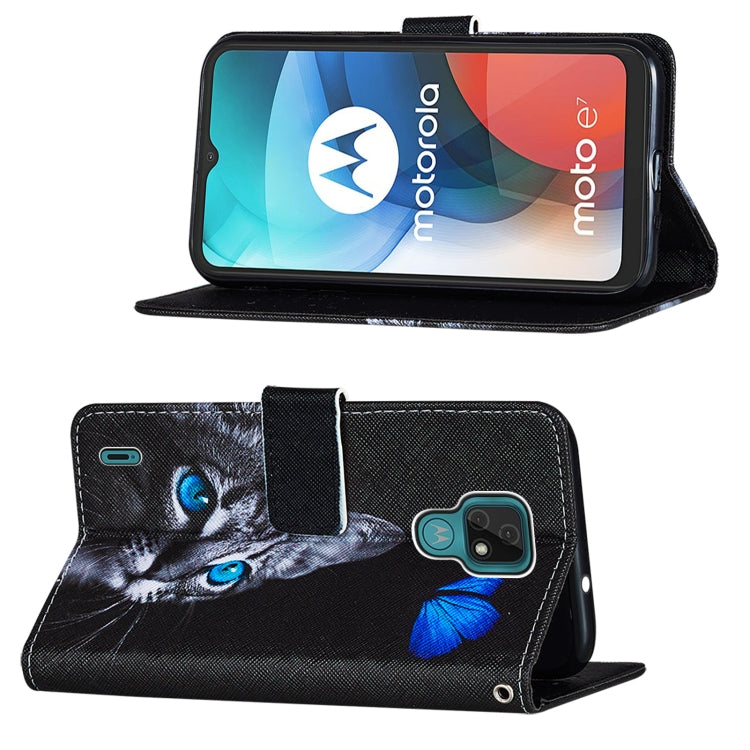 For Motorola Moto E7 Cross Texture Painting Pattern Horizontal Flip Leather Case with Holder & Card Slots & Wallet & Lanyard
