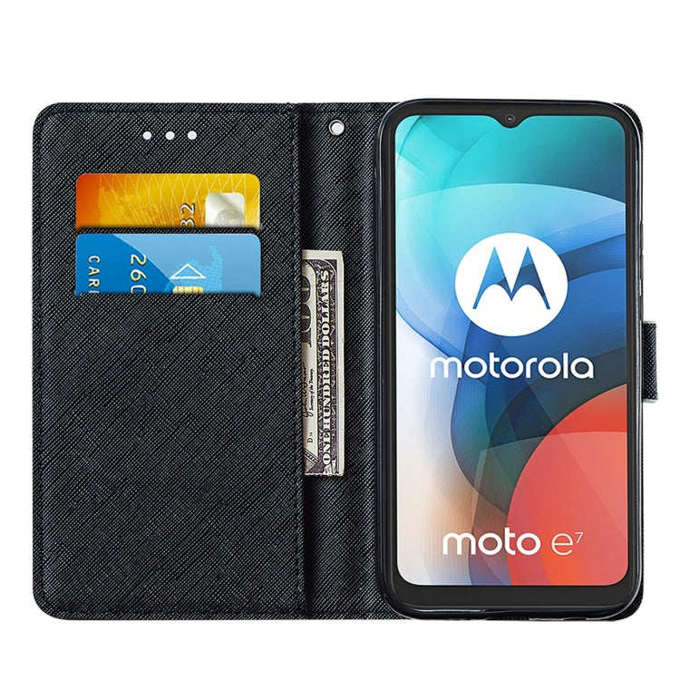 For Motorola Moto E7 Cross Texture Painting Pattern Horizontal Flip Leather Case with Holder & Card Slots & Wallet & Lanyard
