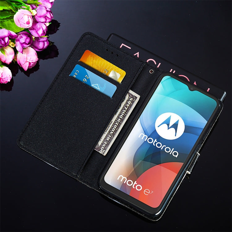 For Motorola Moto E7 Cross Texture Painting Pattern Horizontal Flip Leather Case with Holder & Card Slots & Wallet & Lanyard