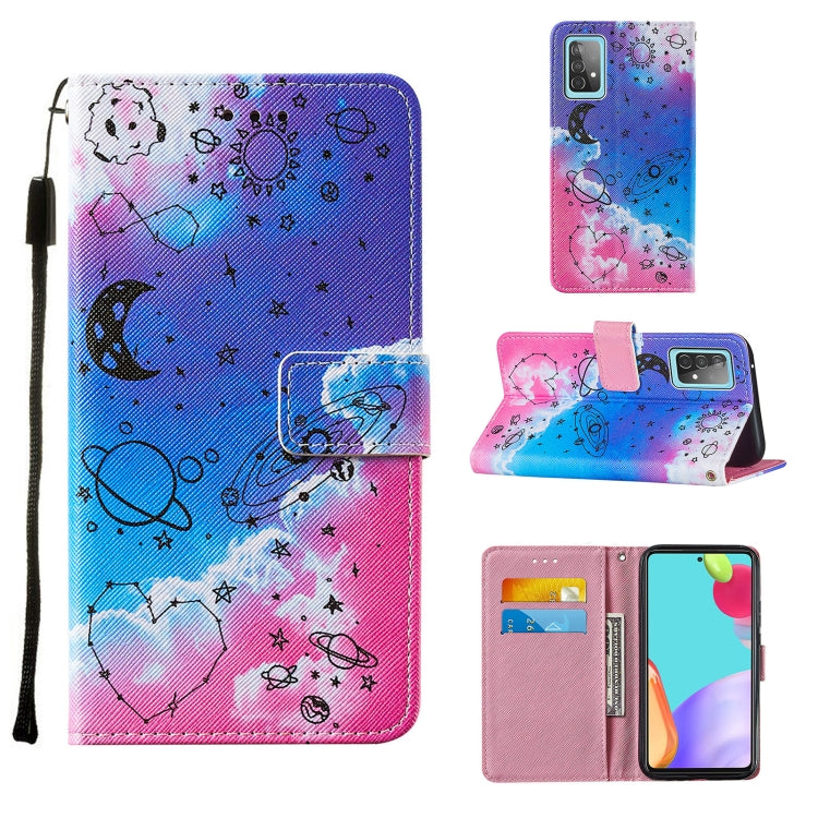 For Samsung Galaxy A52 5G / 4G Cross Texture Painting Pattern Horizontal Flip Leather Case with Holder & Card Slots & Wallet & Lanyard