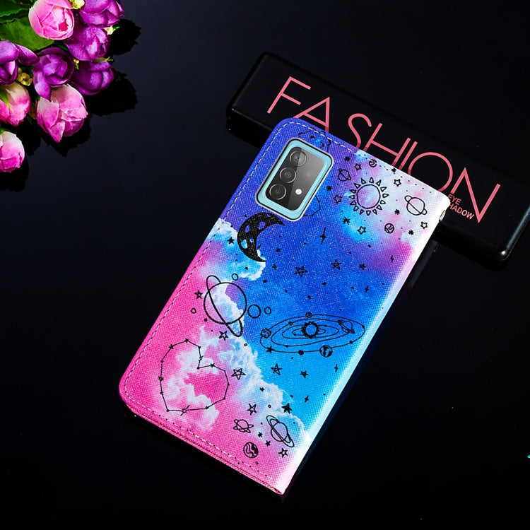 For Samsung Galaxy A52 5G / 4G Cross Texture Painting Pattern Horizontal Flip Leather Case with Holder & Card Slots & Wallet & Lanyard