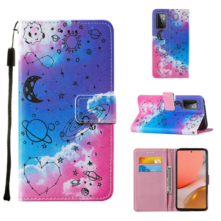 For Samsung Galaxy A72 5G / 4G Cross Texture Painting Pattern Horizontal Flip Leather Case with Holder & Card Slots & Wallet & Lanyard