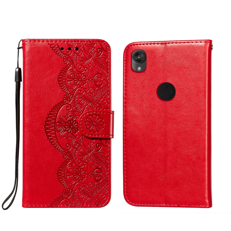 For Motorola Moto E6 Flower Vine Embossing Pattern Horizontal Flip Leather Case with Card Slot & Holder & Wallet & Lanyard