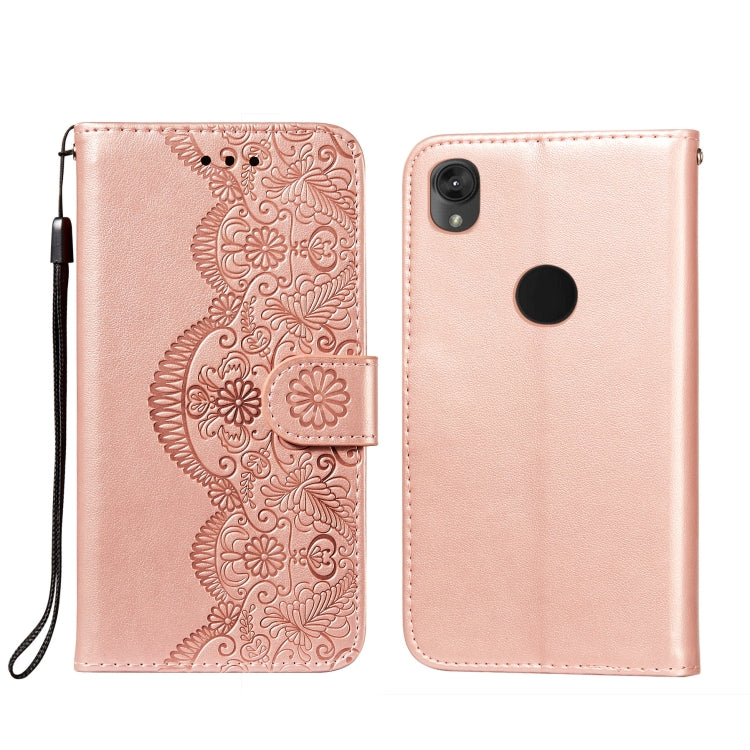 For Motorola Moto E6 Flower Vine Embossing Pattern Horizontal Flip Leather Case with Card Slot & Holder & Wallet & Lanyard