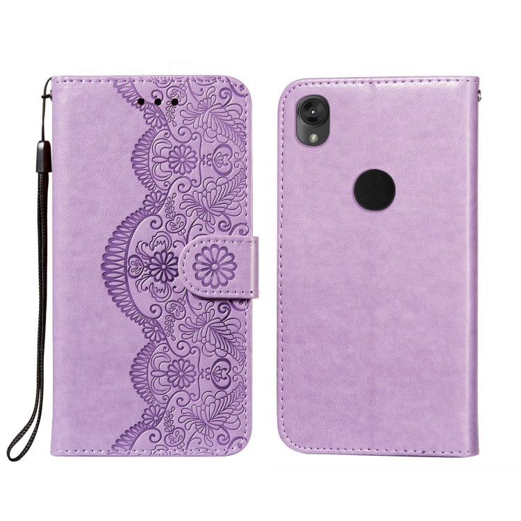 For Motorola Moto E6 Flower Vine Embossing Pattern Horizontal Flip Leather Case with Card Slot & Holder & Wallet & Lanyard