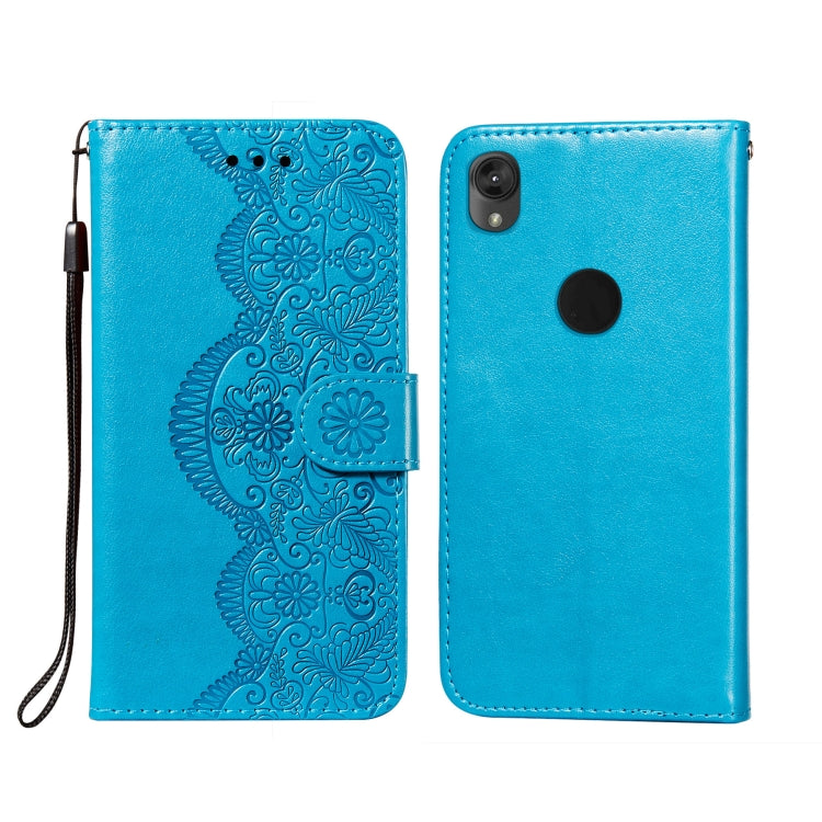 For Motorola Moto E6 Flower Vine Embossing Pattern Horizontal Flip Leather Case with Card Slot & Holder & Wallet & Lanyard