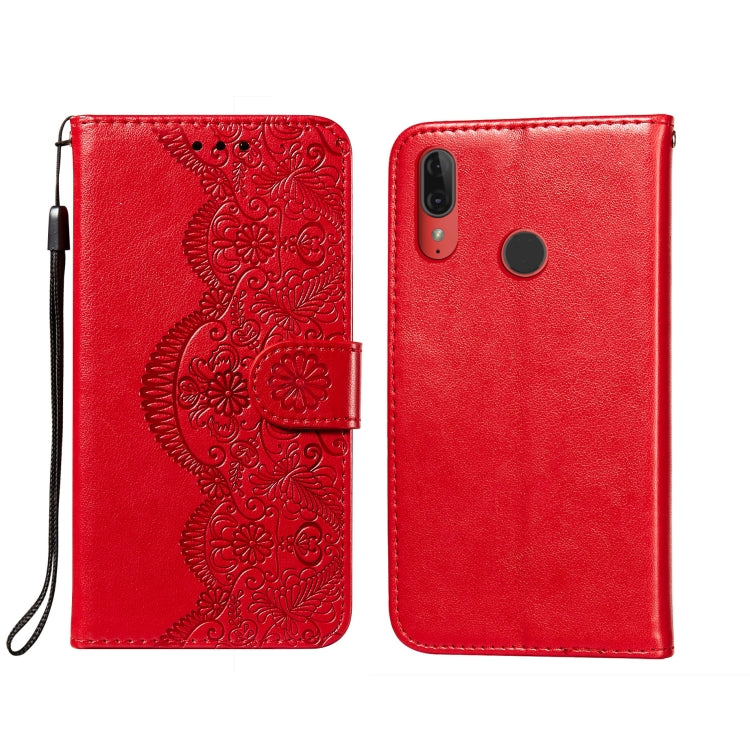 For Motorola Moto E6 Plus Flower Vine Embossing Pattern Horizontal Flip Leather Case with Card Slot & Holder & Wallet & Lanyard