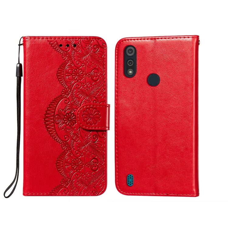 For Motorola Moto E6s(2020) Flower Vine Embossing Pattern Horizontal Flip Leather Case with Card Slot & Holder & Wallet & Lanyard
