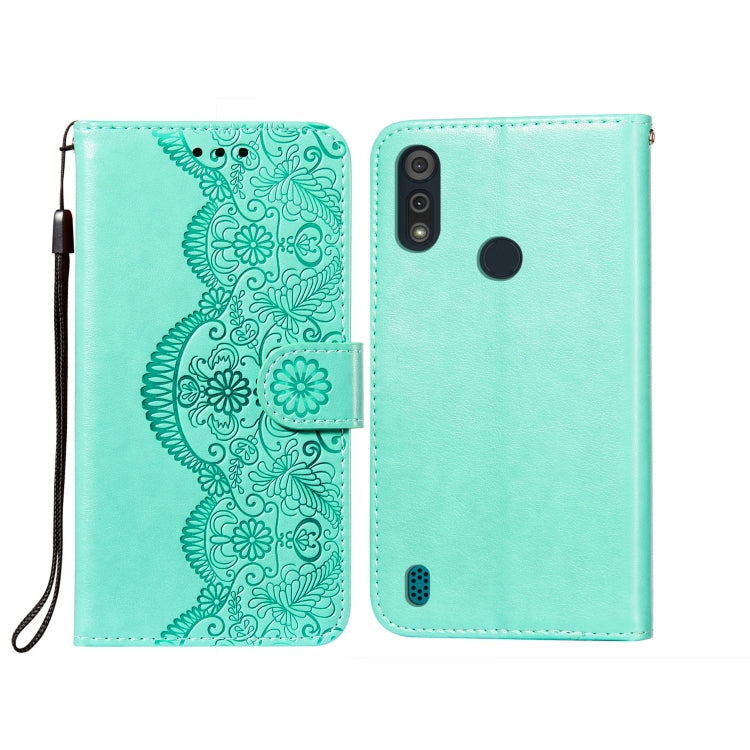 For Motorola Moto E6s(2020) Flower Vine Embossing Pattern Horizontal Flip Leather Case with Card Slot & Holder & Wallet & Lanyard