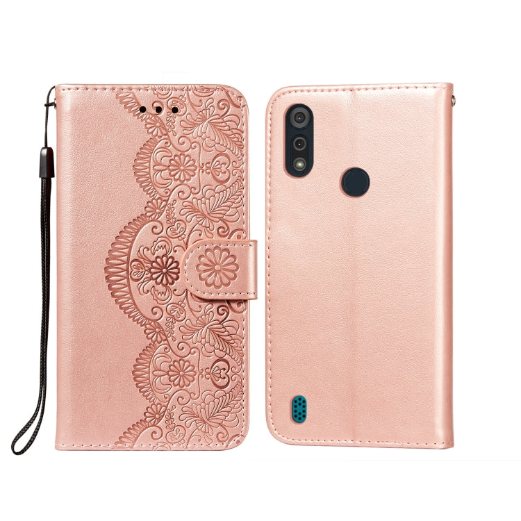 For Motorola Moto E6s(2020) Flower Vine Embossing Pattern Horizontal Flip Leather Case with Card Slot & Holder & Wallet & Lanyard