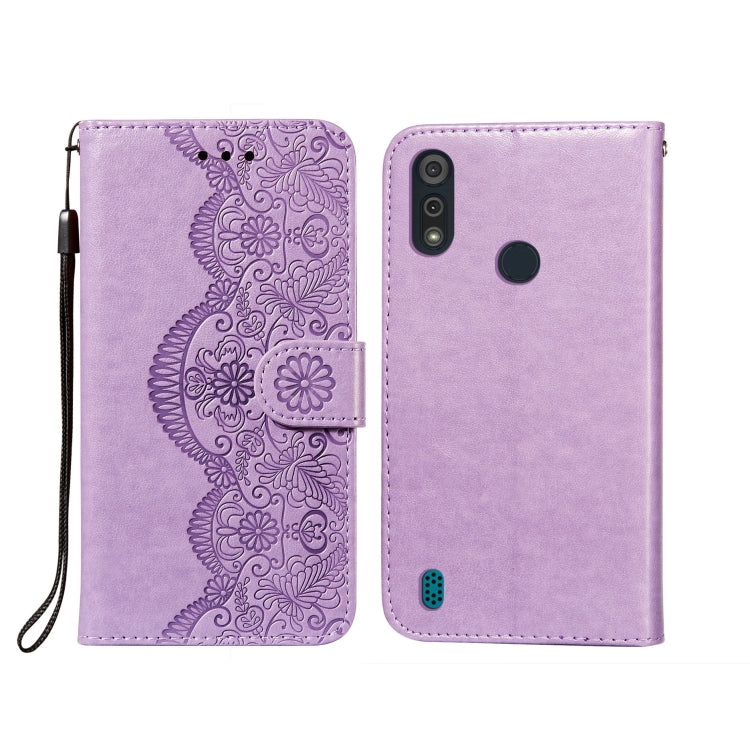 For Motorola Moto E6s(2020) Flower Vine Embossing Pattern Horizontal Flip Leather Case with Card Slot & Holder & Wallet & Lanyard