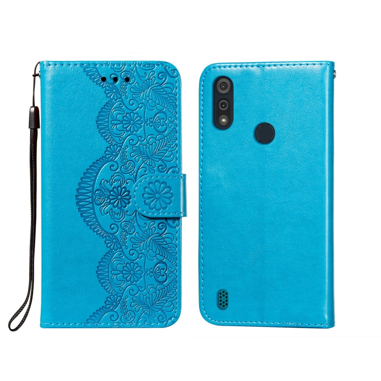 For Motorola Moto E6s(2020) Flower Vine Embossing Pattern Horizontal Flip Leather Case with Card Slot & Holder & Wallet & Lanyard