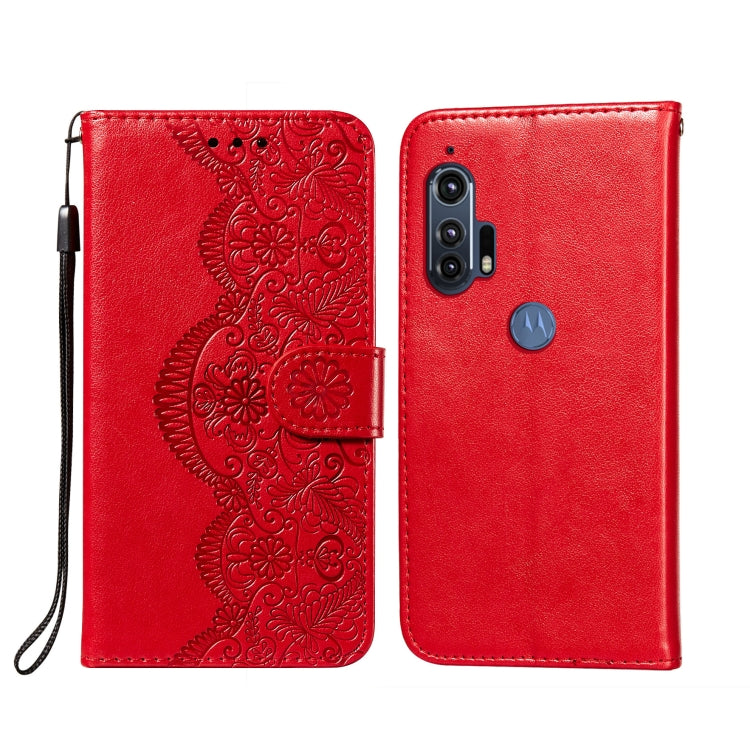 For Motorola Moto Edge Plus Flower Vine Embossing Pattern Horizontal Flip Leather Case with Card Slot & Holder & Wallet & Lanyard