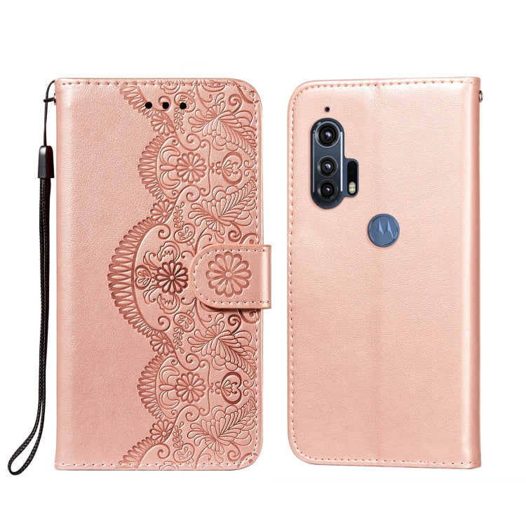 For Motorola Moto Edge Plus Flower Vine Embossing Pattern Horizontal Flip Leather Case with Card Slot & Holder & Wallet & Lanyard