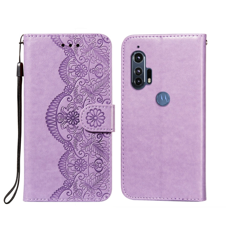 For Motorola Moto Edge Plus Flower Vine Embossing Pattern Horizontal Flip Leather Case with Card Slot & Holder & Wallet & Lanyard