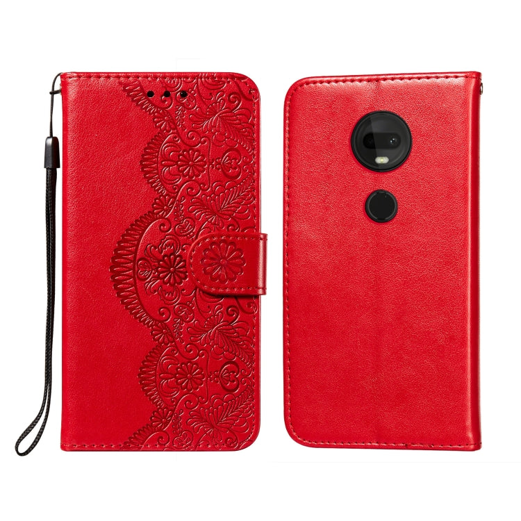 For Motorola Moto G7 Flower Vine Embossing Pattern Horizontal Flip Leather Case with Card Slot & Holder & Wallet & Lanyard