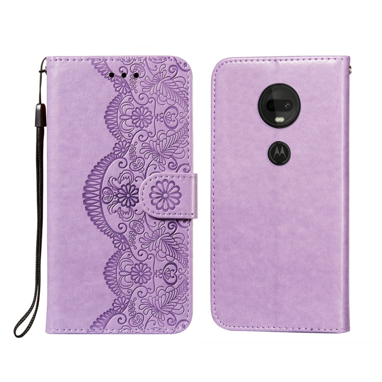 For Motorola Moto G7 Flower Vine Embossing Pattern Horizontal Flip Leather Case with Card Slot & Holder & Wallet & Lanyard