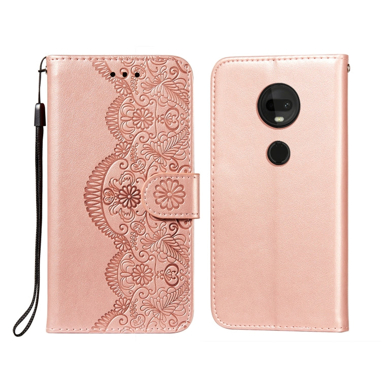 For Motorola Moto G7 Plus Flower Vine Embossing Pattern Horizontal Flip Leather Case with Card Slot & Holder & Wallet & Lanyard